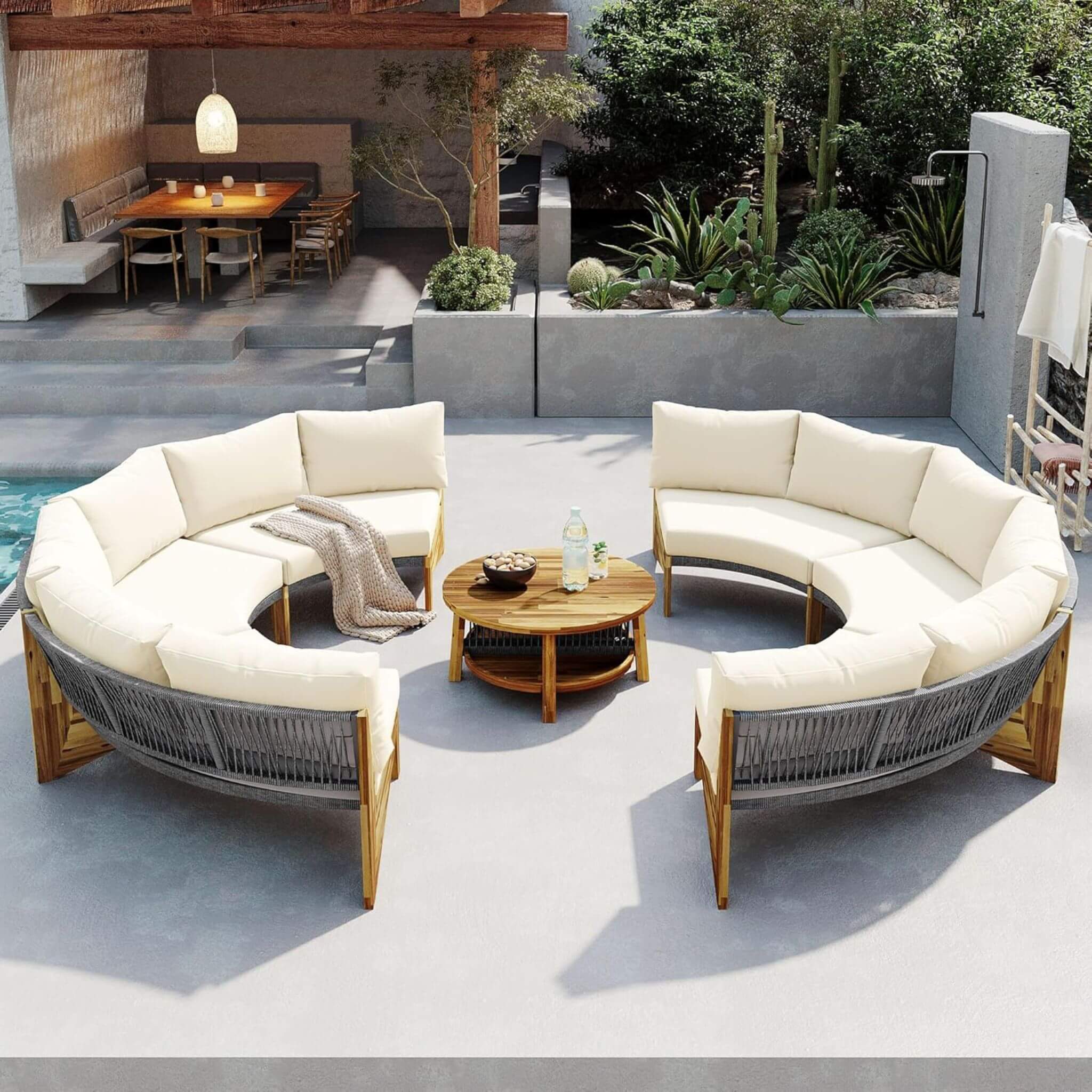 Alora 6-Person Half Moon Beige Patio Sectional Set With Cushions And Table (SAK61928) – SAKSBY WHOLESALE, view 9