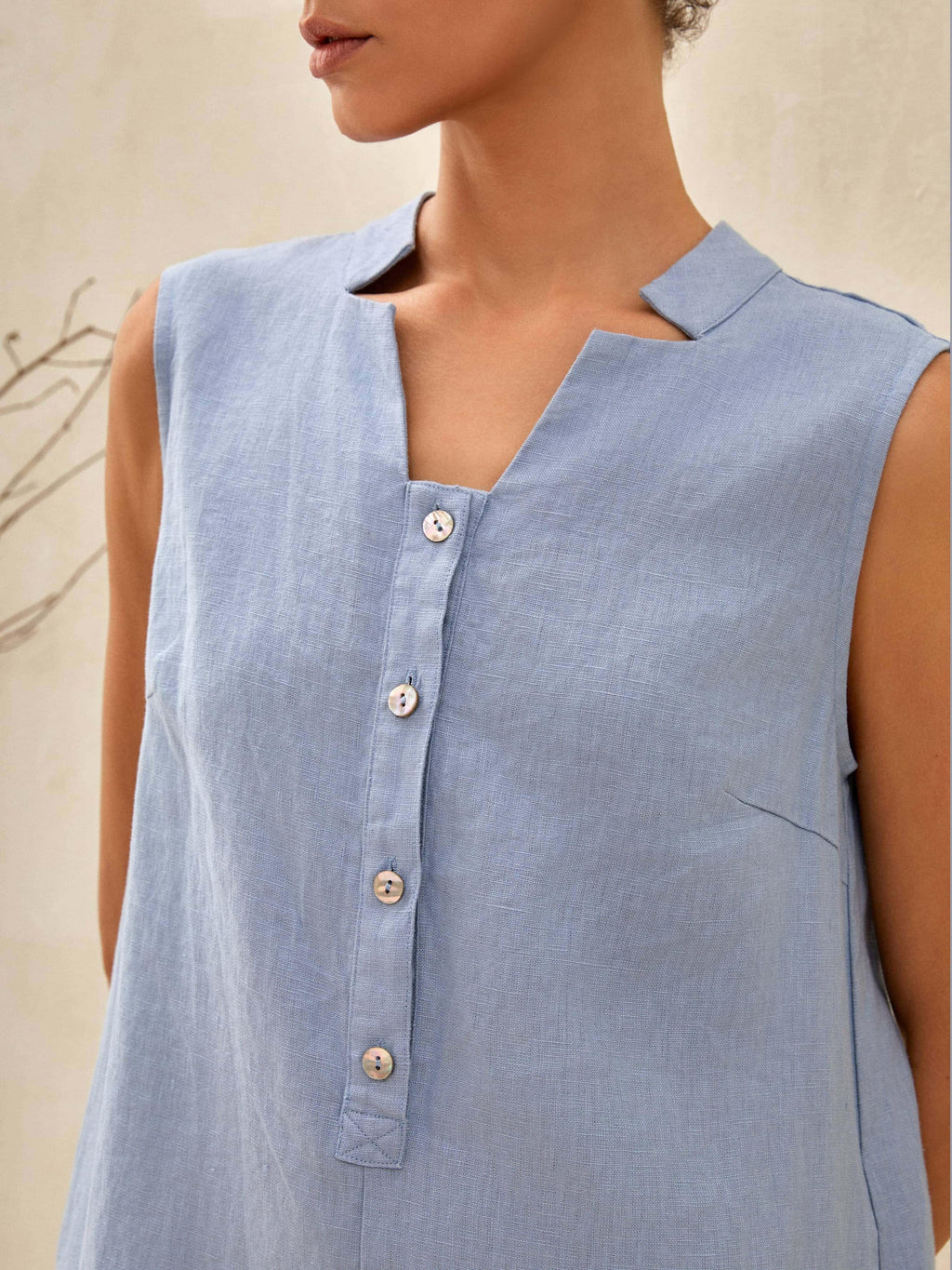 LINTICO 100% Linen Sleeveless Straight High Slit Maxi Dress TAYLOR — detail shot 6