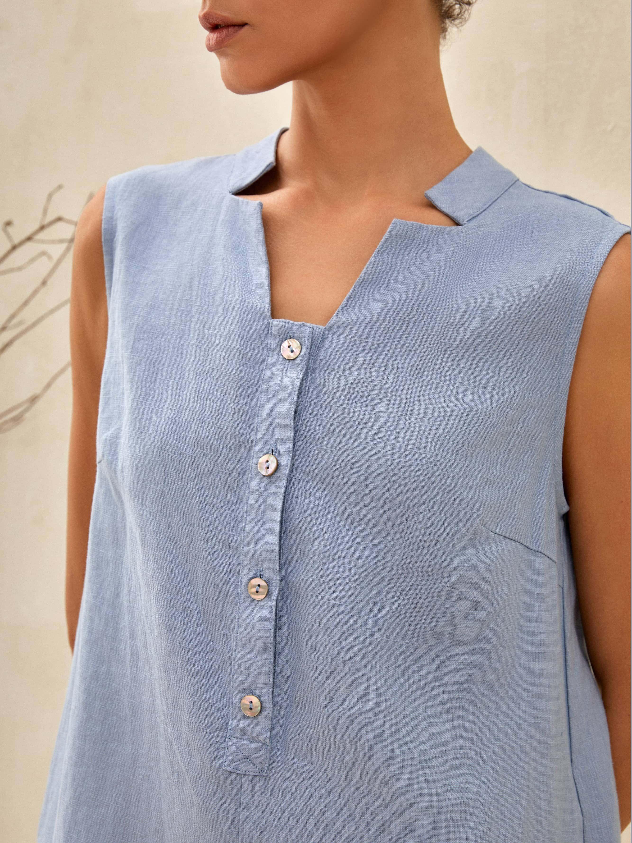 LINTICO 100% Linen Sleeveless Straight High Slit Maxi Dress TAYLOR — detail shot 6