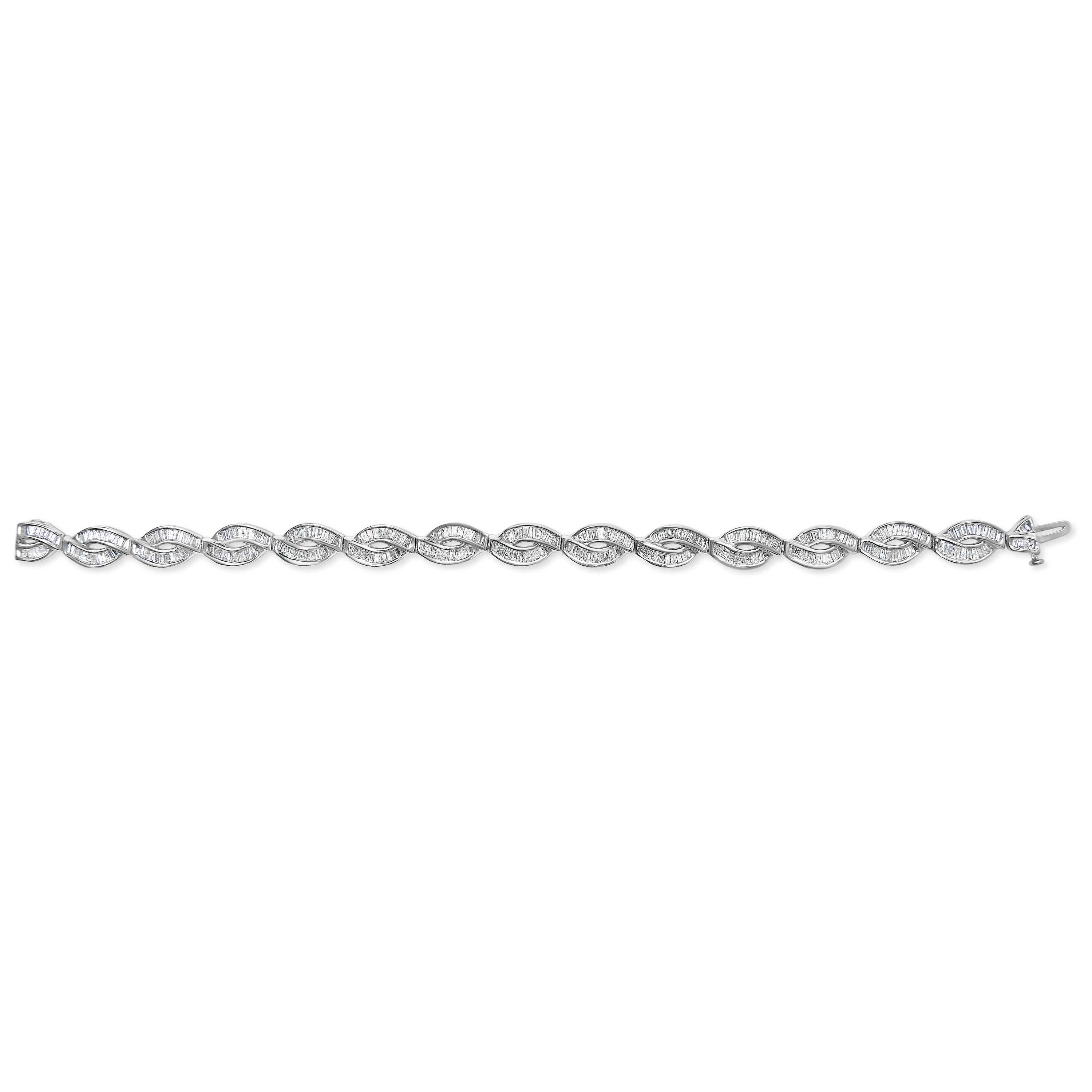 14K White Gold 2.00 Cttw Channel Set Baguette Diamond Vintage Style Link Bracelet (G-H Color, SI1-SI2 Clarity) - 7.25"
