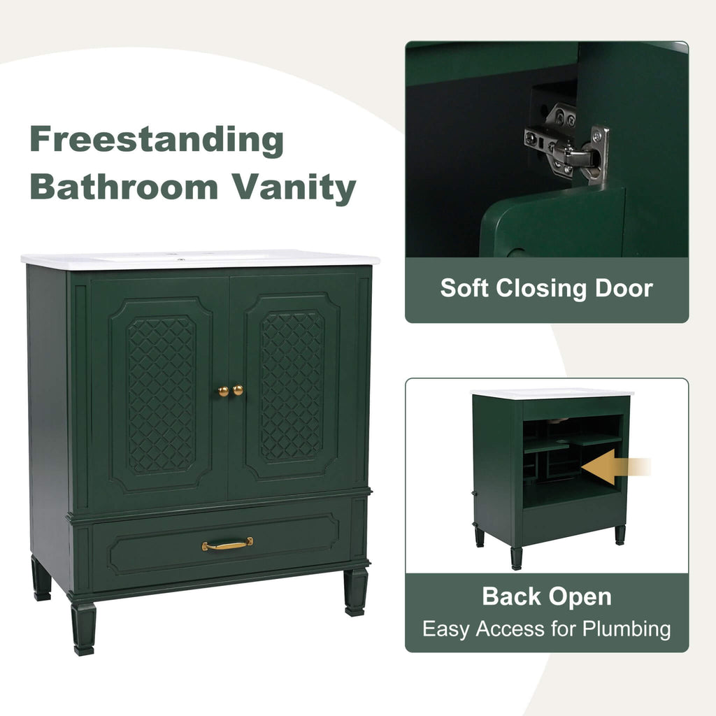 Nuvia 60-Inch Green Vintage Double Sink Vanity With Cabinets And Drawers (SAK26149) – SAKSBY WHOLESALE, view 7