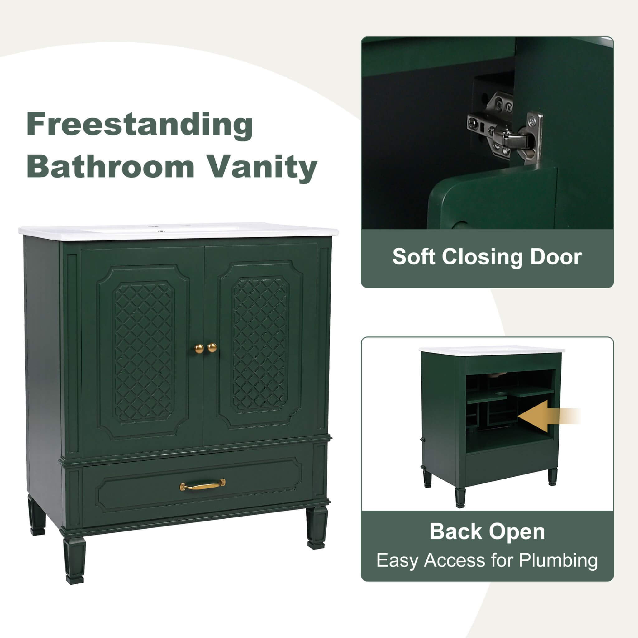 Nuvia 60-Inch Green Vintage Double Sink Vanity With Cabinets And Drawers (SAK26149) – SAKSBY WHOLESALE, view 7