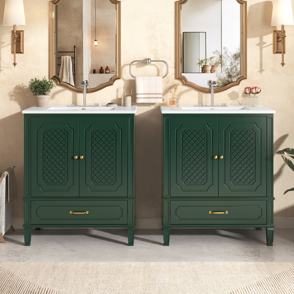 Nuvia 60-Inch Green Vintage Double Sink Vanity With Cabinets And Drawers (SAK26149) – SAKSBY WHOLESALE