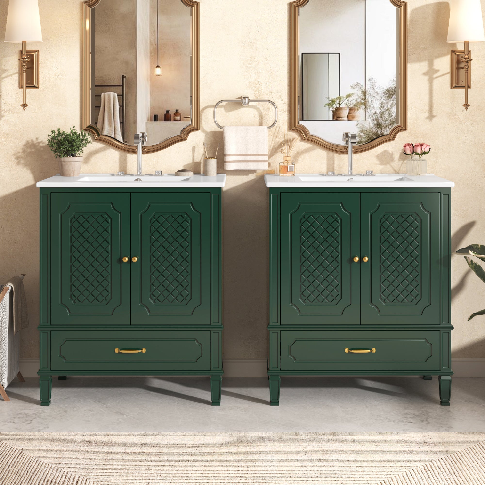 Nuvia 60-Inch Green Vintage Double Sink Vanity With Cabinets And Drawers (SAK26149) – SAKSBY WHOLESALE