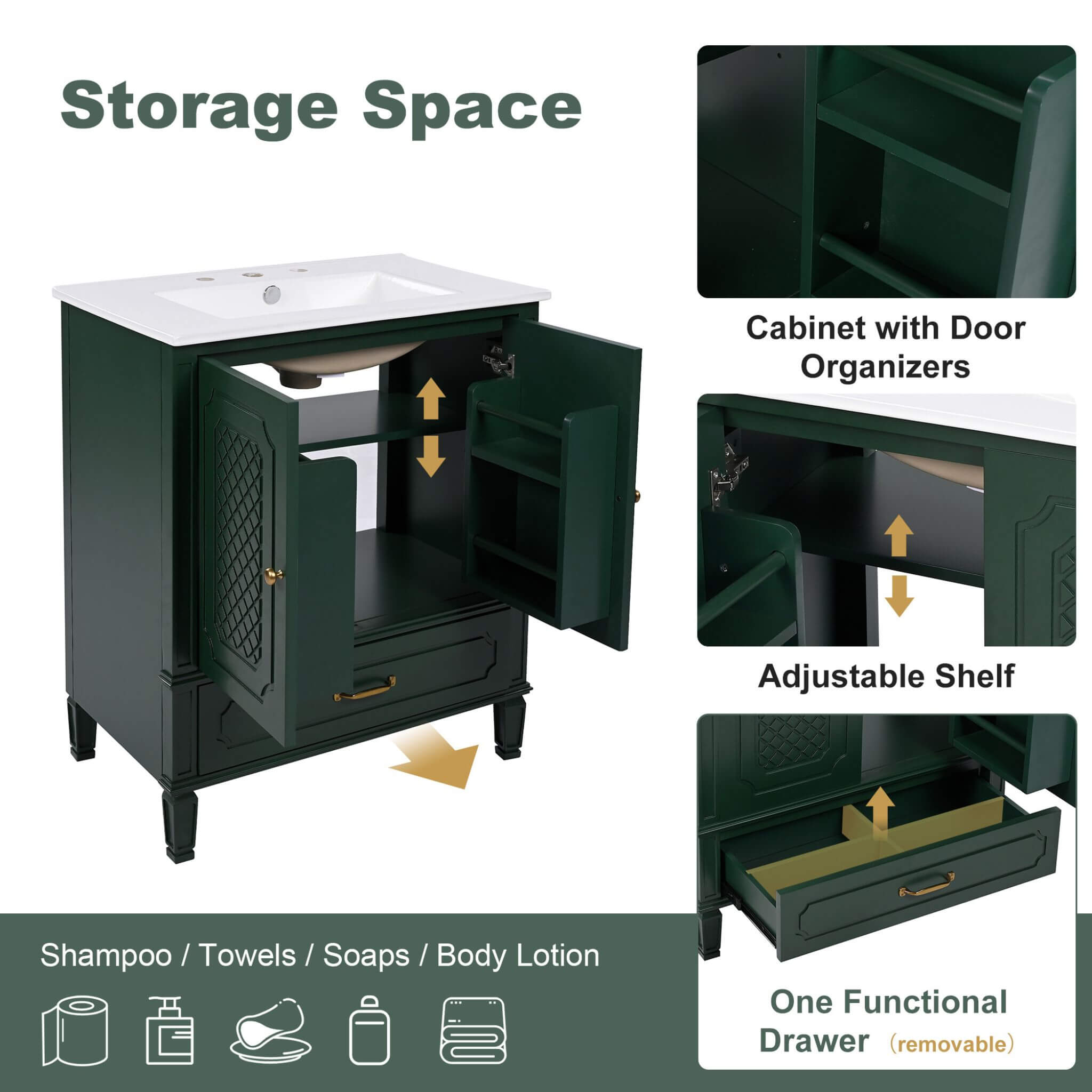 Nuvia 60-Inch Green Vintage Double Sink Vanity With Cabinets And Drawers (SAK26149) – SAKSBY WHOLESALE, view 6