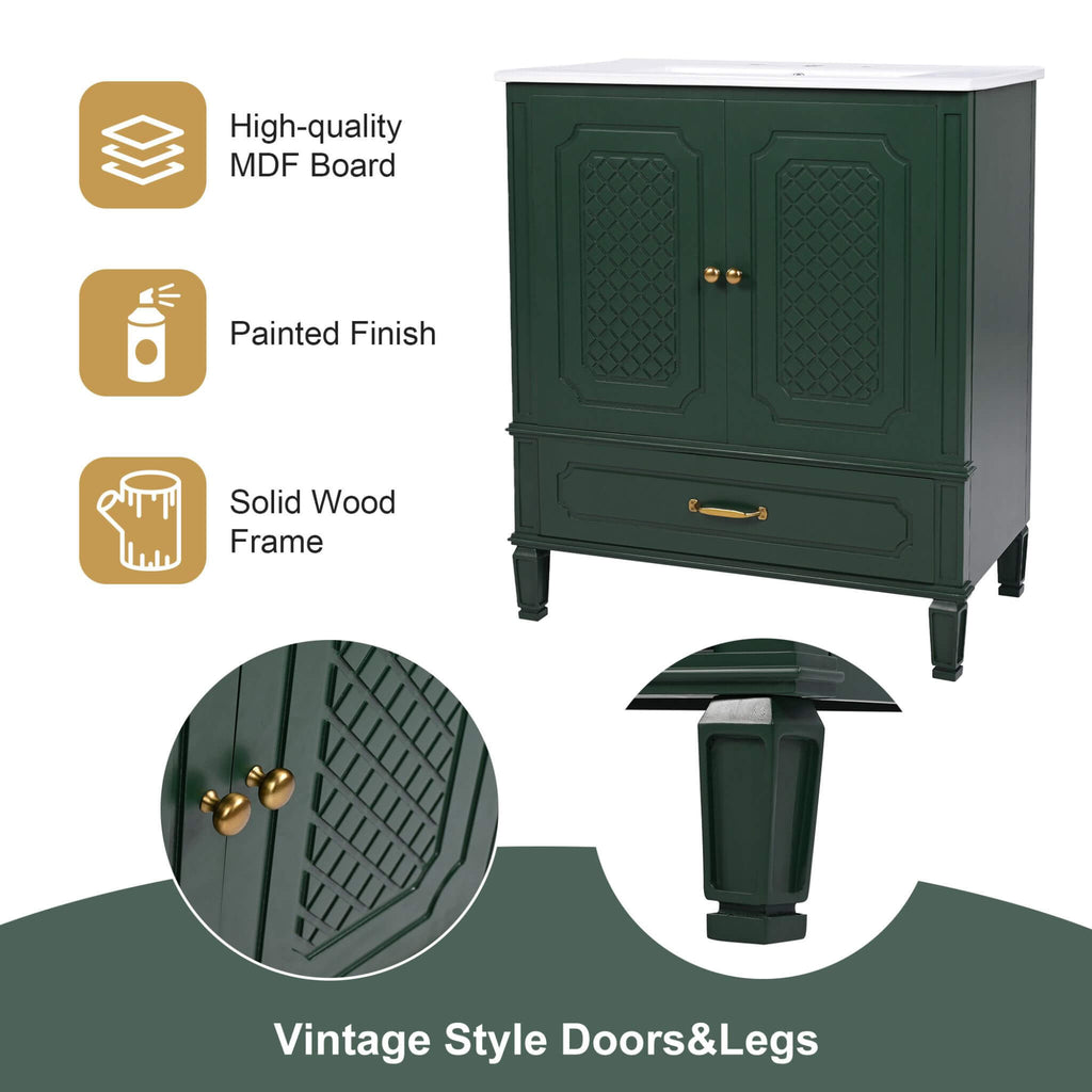 Nuvia 60-Inch Green Vintage Double Sink Vanity With Cabinets And Drawers (SAK26149) – SAKSBY WHOLESALE, view 8