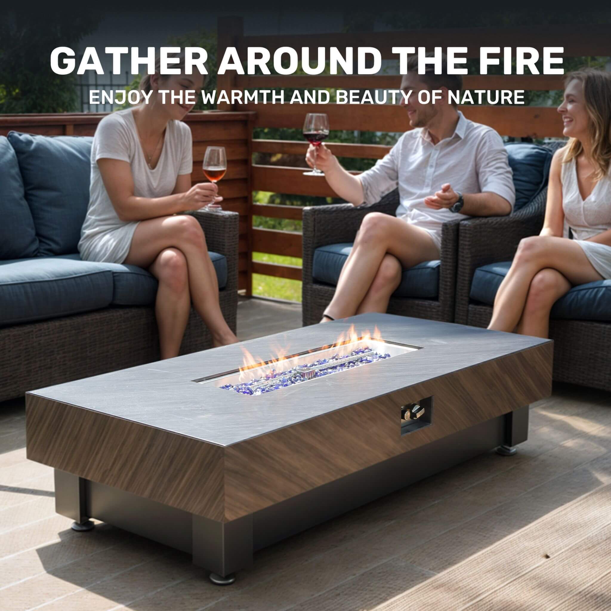Alora Premium 60-Inch Rectangular Outdoor Modern Propane Fire Pit Table With Rain Cover (SAK91273) – SAKSBY WHOLESALE, view 2