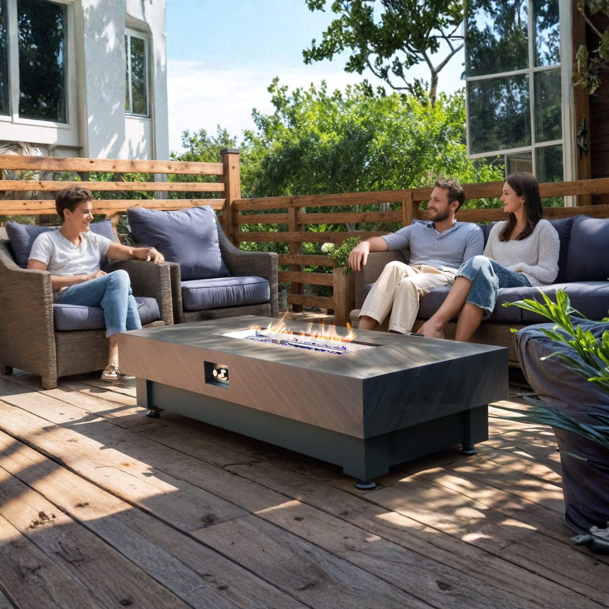 Alora Premium 60-Inch Rectangular Outdoor Modern Propane Fire Pit Table With Rain Cover (SAK91273) – SAKSBY WHOLESALE, view 2