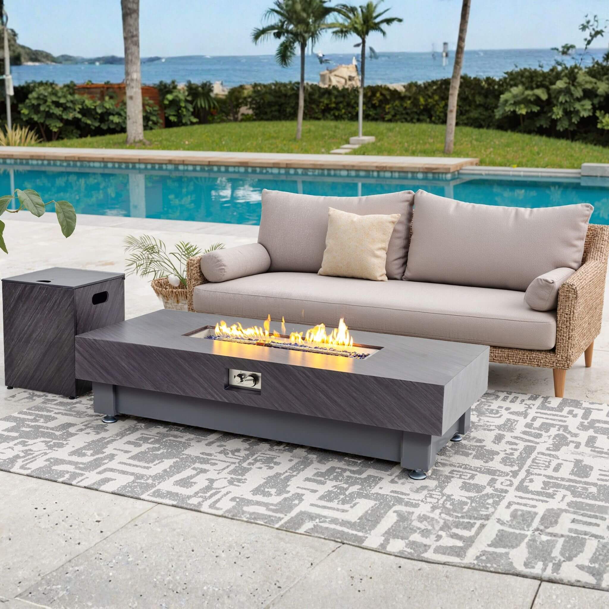 Alora Premium 60-Inch Rectangular Outdoor Modern Propane Fire Pit Table With Rain Cover (SAK91273) – SAKSBY WHOLESALE, view 1