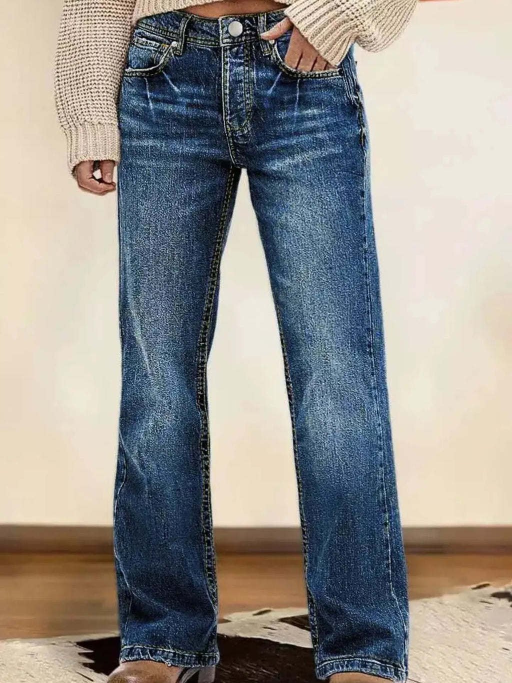 Vintage Wash Straight Leg Jeans