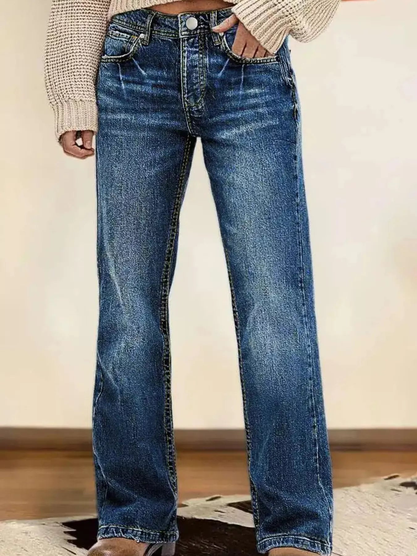 Vintage Wash Straight Leg Jeans