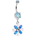BodyCandy Blue and White Faux Opal Flower Power Dangle Belly Ring — main product shot