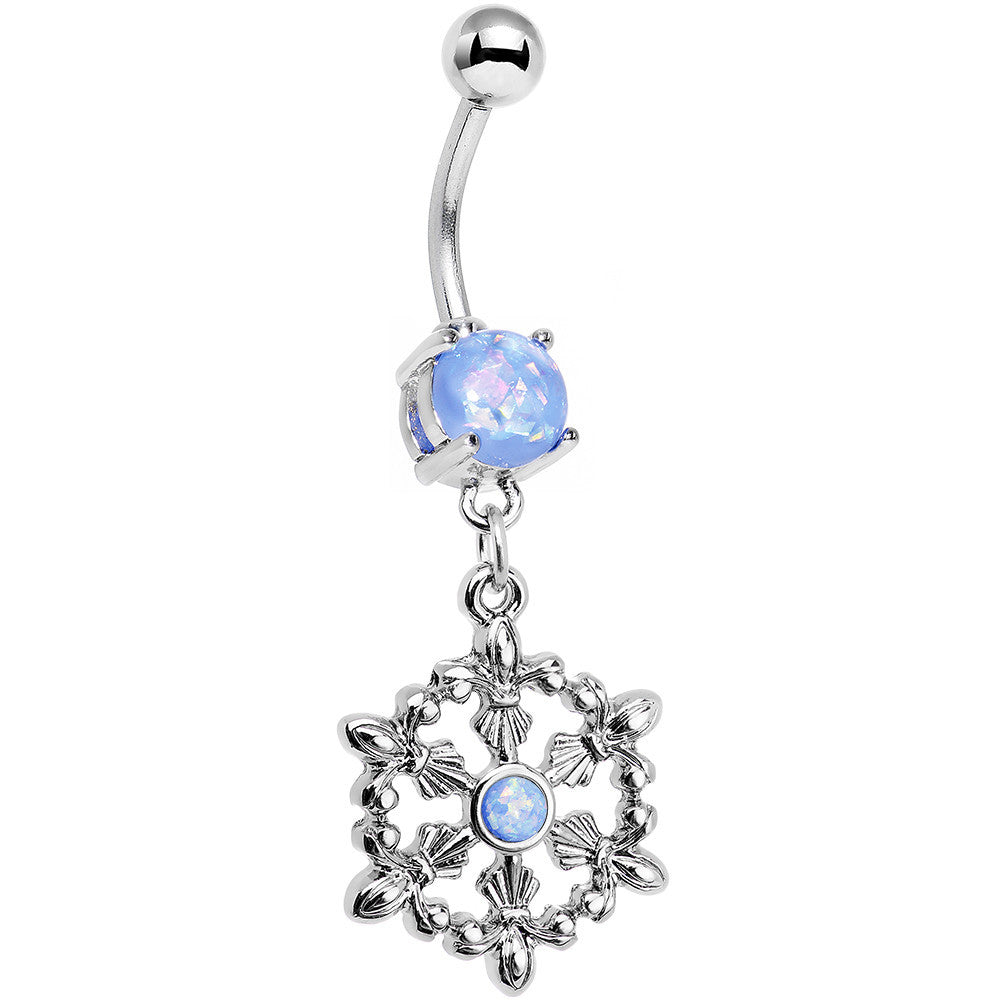 BodyCandy Light Blue Faux Opal Fleur de Lis Hoop Dangle Belly Ring — main product shot