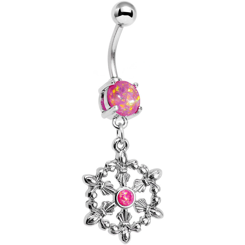 BodyCandy Pink Faux Opal Fleur de Lis Hoop Dangle Belly Ring — main product shot