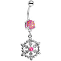 BodyCandy Pink Faux Opal Fleur de Lis Hoop Dangle Belly Ring — main product shot