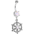 BodyCandy White Faux Opal Fleur de Lis Hoop Dangle Belly Ring — main product shot