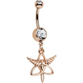 BodyCandy Clear Gem Rose Gold Anodized Heralds Staff Trinity Dangle Belly Ring — main product shot