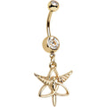 BodyCandy Clear Gem Gold Anodized Heroic Heralds Staff Trinity Dangle Belly Ring — main product shot