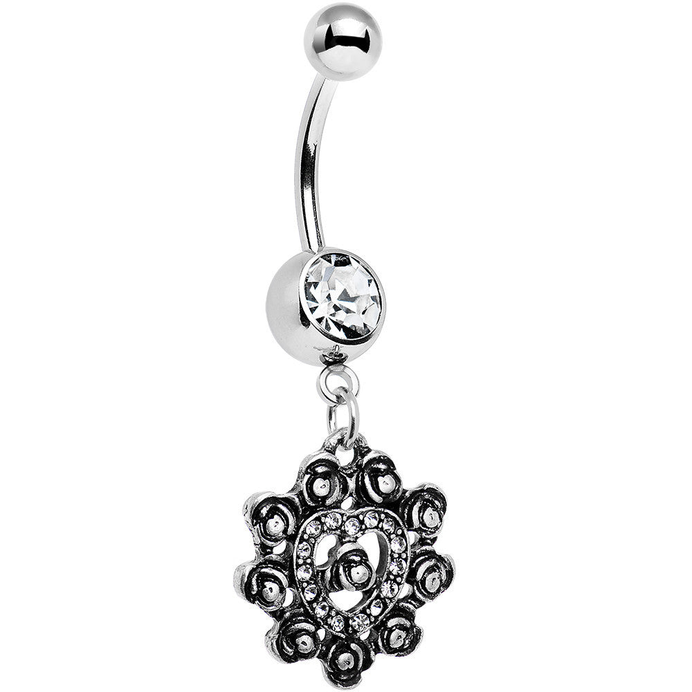 BodyCandy Clear Gem Rose Ring Flower Heart Dangle Belly Ring — main product shot
