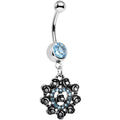 BodyCandy Aqua Gem Rose Ring Flower Heart Dangle Belly Ring — main product shot