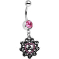 BodyCandy Pink Gem Rose Ring Flower Heart Dangle Belly Ring — main product shot