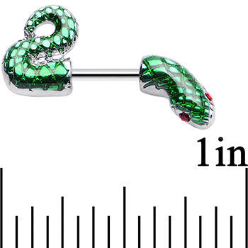 BodyCandy 16G 1/4 Green Slithering Snake Double Helix Cartilage Earring — detail close-up