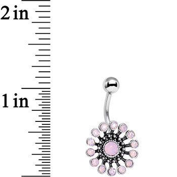 BodyCandy Pink Faux Opal Bid You Adieu Flower Belly Ring — detail close-up