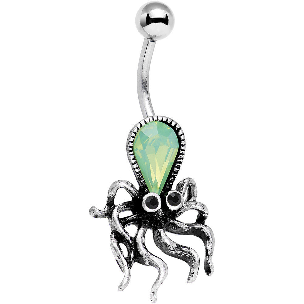BodyCandy Light Green Faux Opal Thoughtful Octopus Belly Ring — main product shot