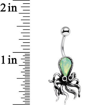 BodyCandy Light Green Faux Opal Thoughtful Octopus Belly Ring — detail close-up