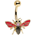 BodyCandy Pink Black Gem Gold PVD Black Red Buzzy Bee Belly Ring — main product shot