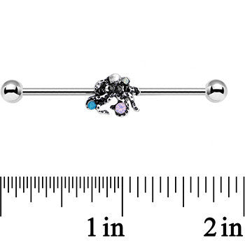 BodyCandy 14G Pink Green Blue Faux Opal Octopus Industrial Barbell 38mm — detail close-up