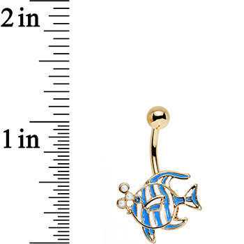BodyCandy Blue Gem White Orb Gold PVD Fashionable Fishy Belly Ring — lifestyle context