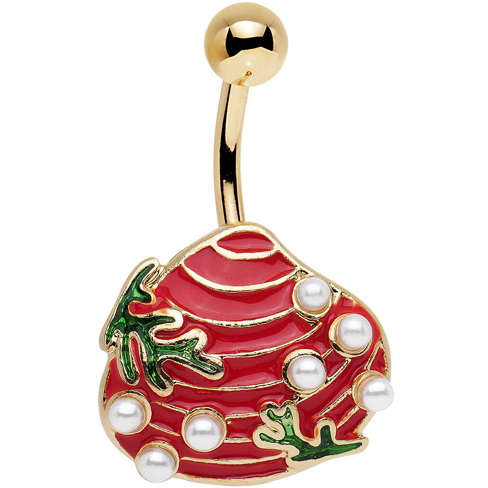 BodyCandy White Orb Gold PVD Red and Green Seashell Belly Ring — main product shot