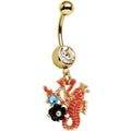 BodyCandy Clear Aqua Gem Gold PVD Orange Black Flower Seahorse Dangle Belly Ring — main product shot