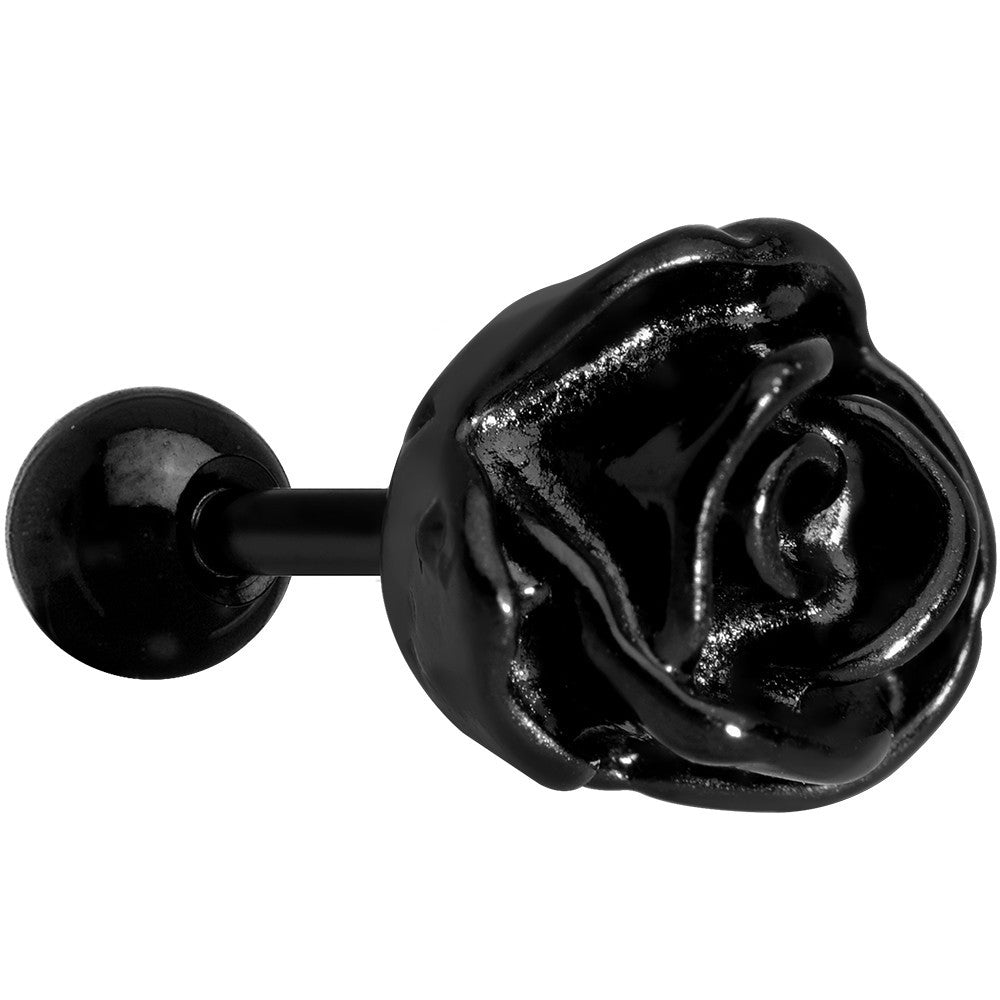 BodyCandy 16G 1/4 Black PVD Romantic Rose Flower Cartilage Earring — main product shot