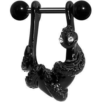 BodyCandy 16G 3/8 Black Plated Coiled Snake Right Dangle Cartilage Earring — detail close-up