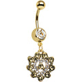 BodyCandy Clear Gem Rose Gold Anodized Rose Flower Frame Heart Dangle Belly Ring — main product shot