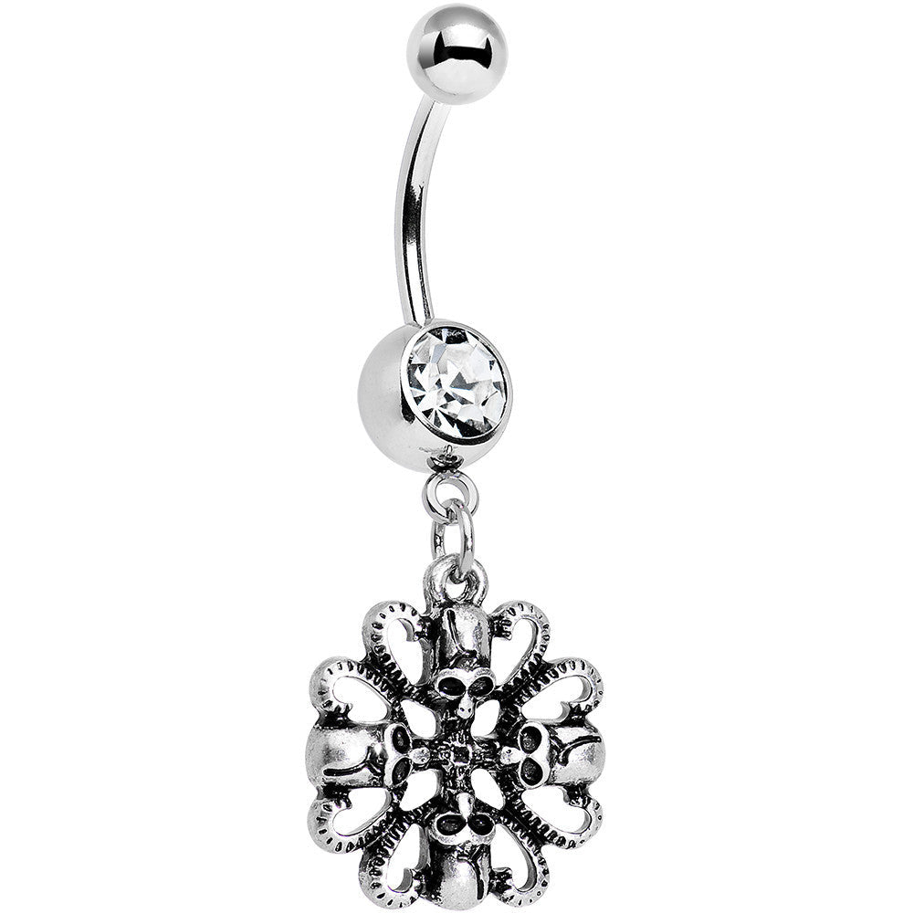 BodyCandy Clear Gem Quadruple Halloween Skull and Snake Dangle Belly Ring — main product shot