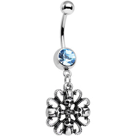 Aqua Gem Halloween Quad Skull and Snake Dangle Belly Ring