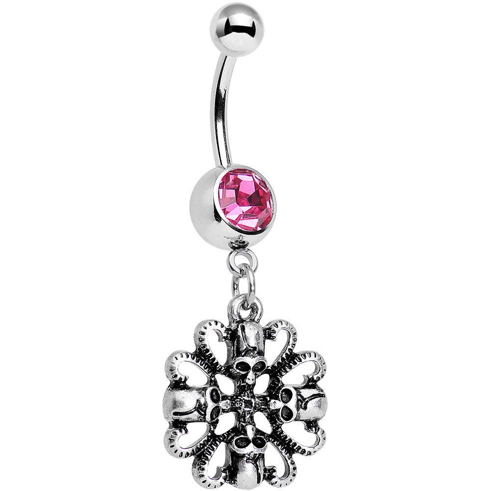 BodyCandy Pink Gem Quadruple Halloween Skull and Snake Dangle Belly Ring — main product shot