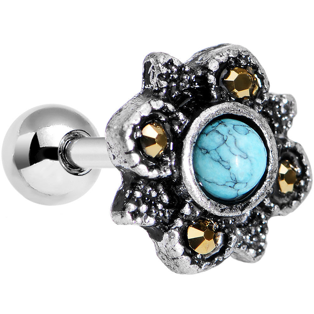 BodyCandy 16G 1/4 Faux Turquoise Bohemian Flower Tragus Cartilage Earring — main product shot