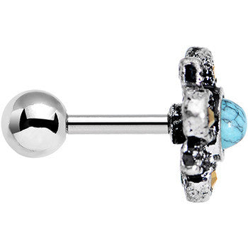 BodyCandy 16G 1/4 Faux Turquoise Bohemian Flower Tragus Cartilage Earring — detail close-up