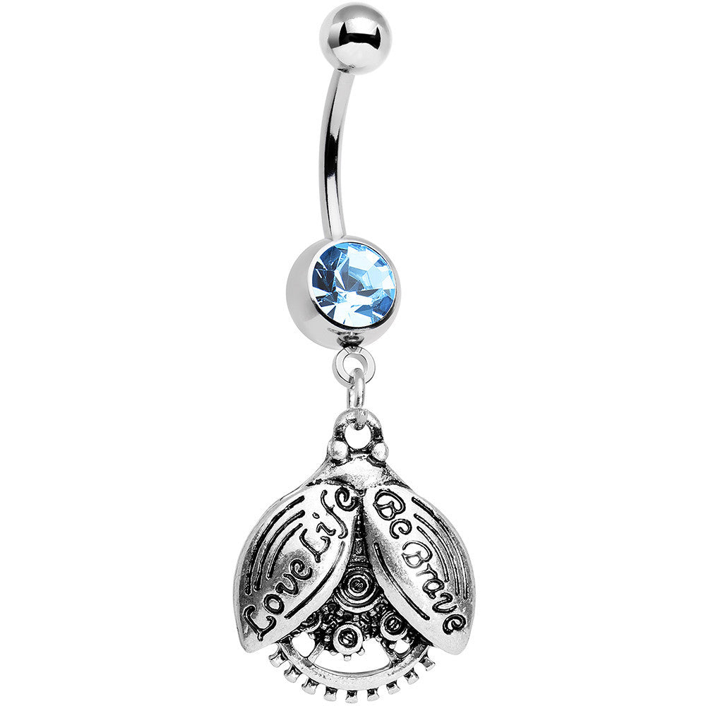 BodyCandy Aqua Gem Love Life Be Brave Leaf Steampunk Gears Dangle Belly Ring — main product shot
