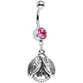 BodyCandy Pink Gem Love Life Be Brave Leaf Steampunk Gears Dangle Belly Ring — main product shot