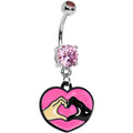 BodyCandy Pink Gem Coexist Pink Unity Heart Hands Dangle Belly Ring — main product shot
