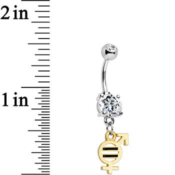 BodyCandy Clear Gem Coexist Gender Equality Dangle Belly Ring — detail close-up