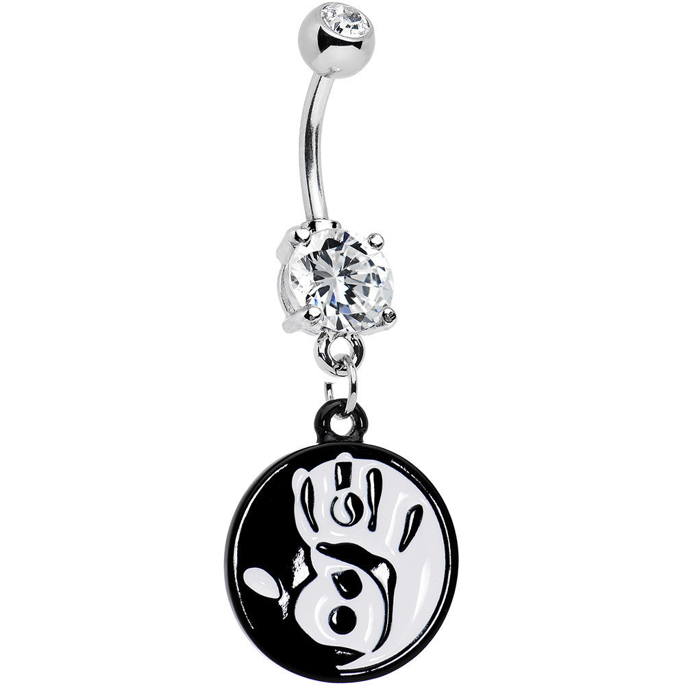 BodyCandy Clear Gem Coexist Black and White Hand Yin Yang Dangle Belly Ring — main product shot