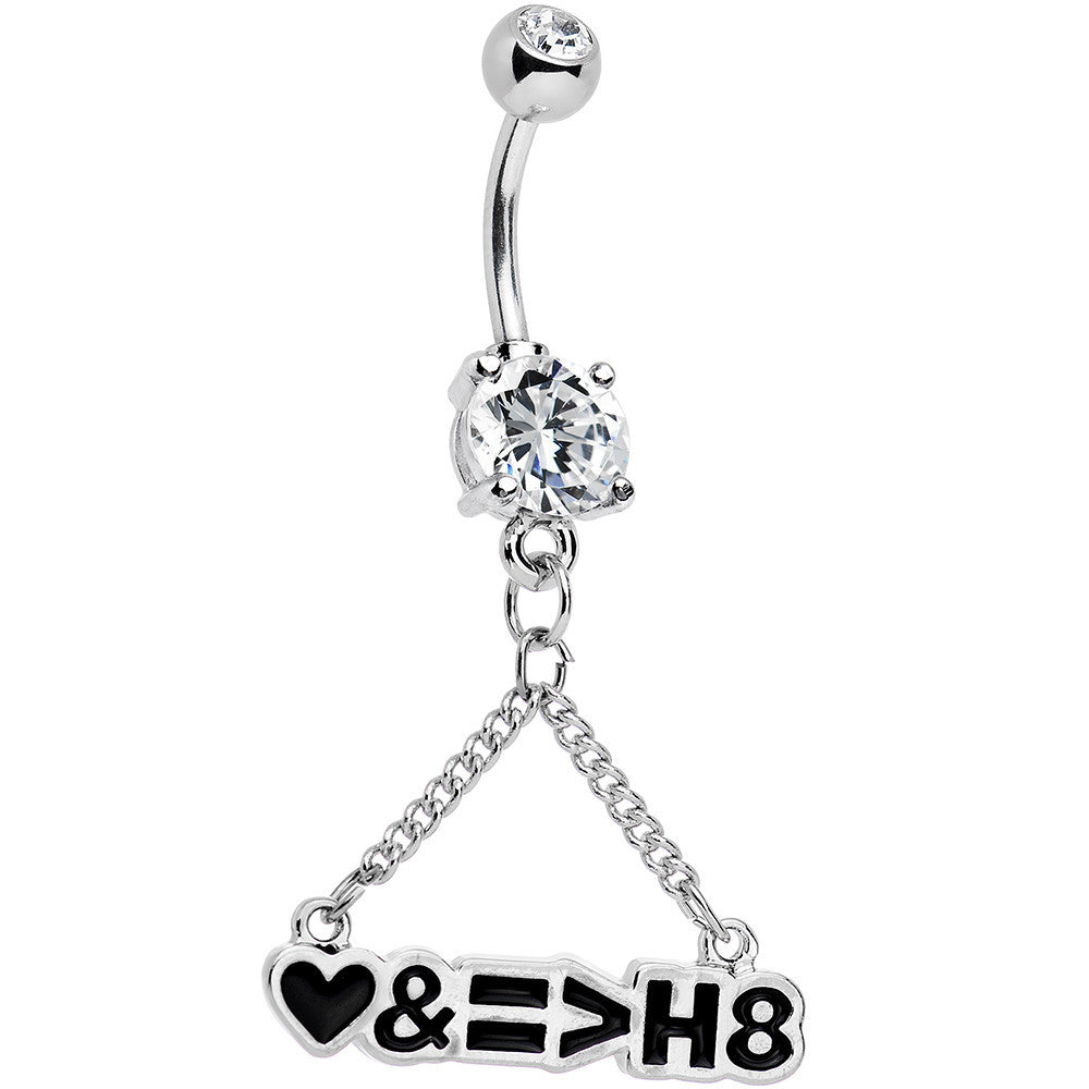 BodyCandy Clear Gem Love and Equality Over Hate Banner Heart Dangle Belly Ring — main product shot