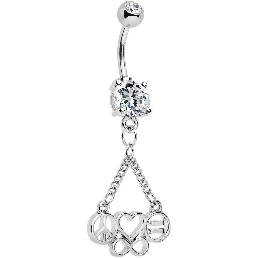 BodyCandy Clear Gem Peace Sign Heart Love Equality Infinity Dangle Belly Ring — main product shot