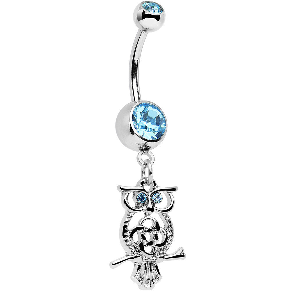 BodyCandy Aqua Blue Gem Celtic Knot Perched Owl Dangle Belly Ring — main product shot
